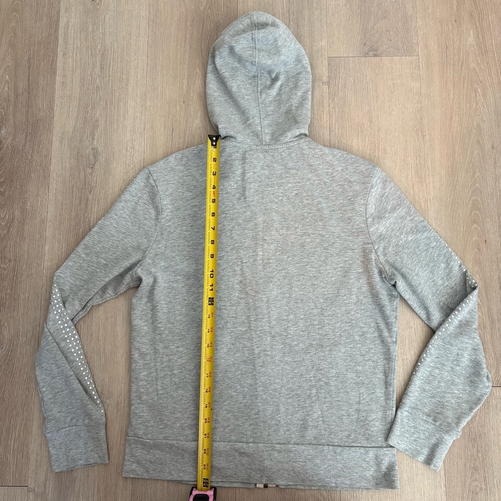 Express Womens Hoodie Medium Gray Silver Studded Lightweight Y2K Casual Comfy - Picture 12 of 12